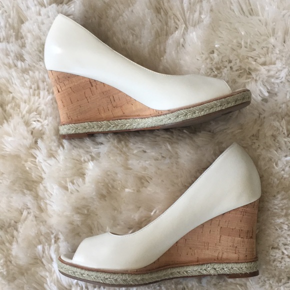 Cole Haan Shoes - Cole Haan cream leather cork wedge heels sz 7.5